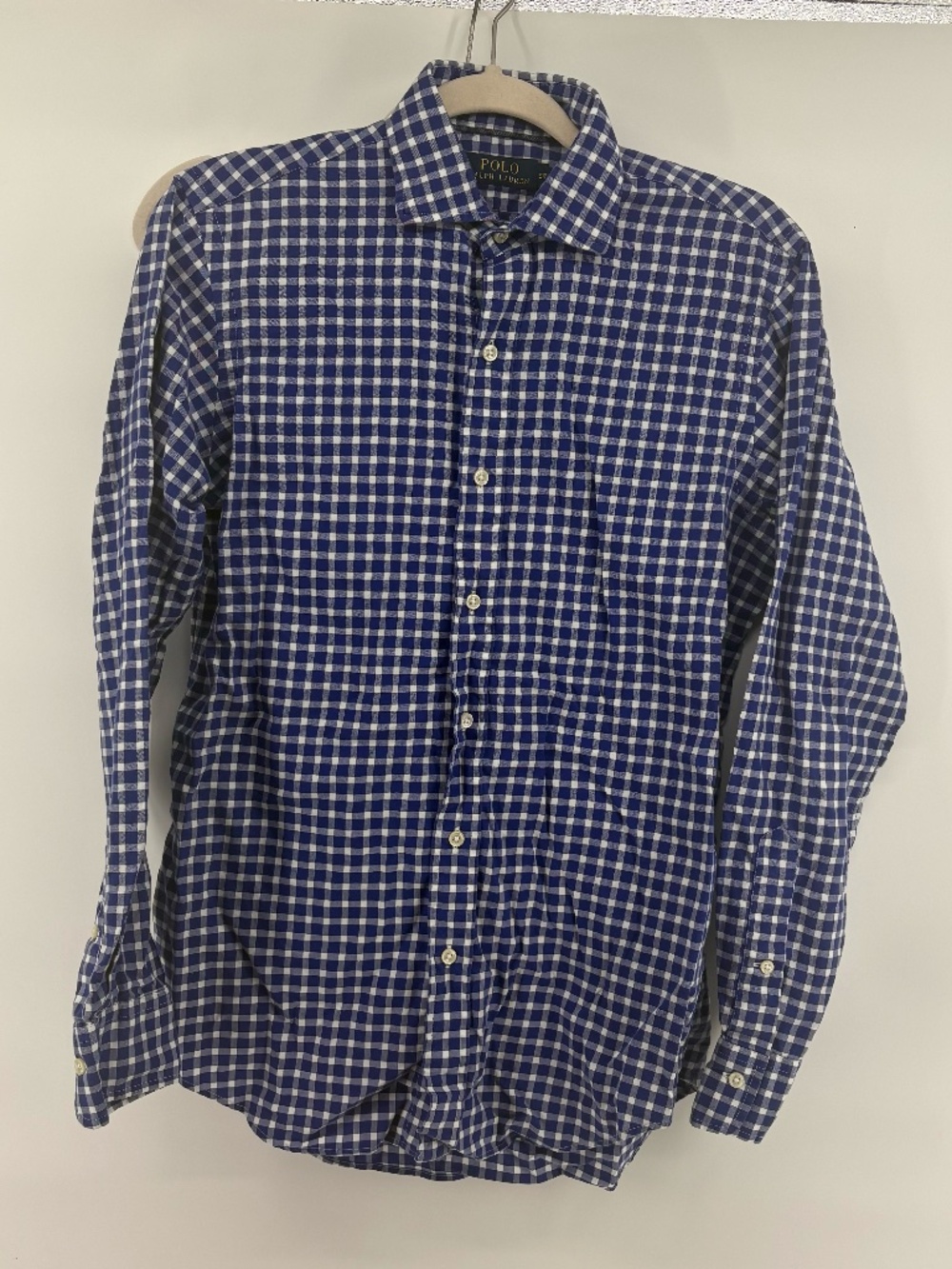 POLO RALPH LAUREN mens collared button up long sleeve blue and white gingham